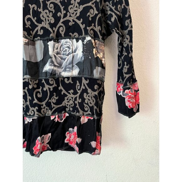 Nothing Matches Womens Mixed Floral Pattern Tunic Top Size 1 Black Textured - Picture 2 of 8